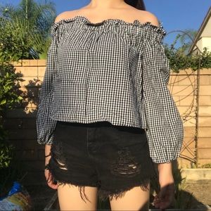 Gingham Off The Shoulder Top